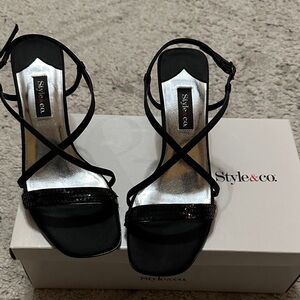 Style & Co. Gloria Black Strappy Heels with sequin detail - Size 6.5 M